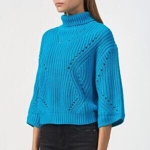 Armani Exchange Turquoise Chunky Knit Turtleneck Sweater Size S